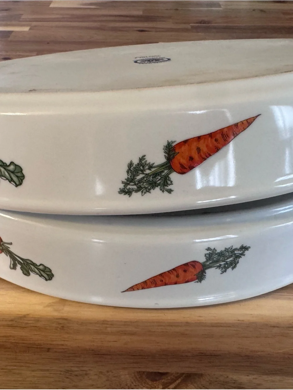 Cordon Bleu BIA - 2 Oval Ceramic Baking Dishes 12” with Red & Green Vegetable